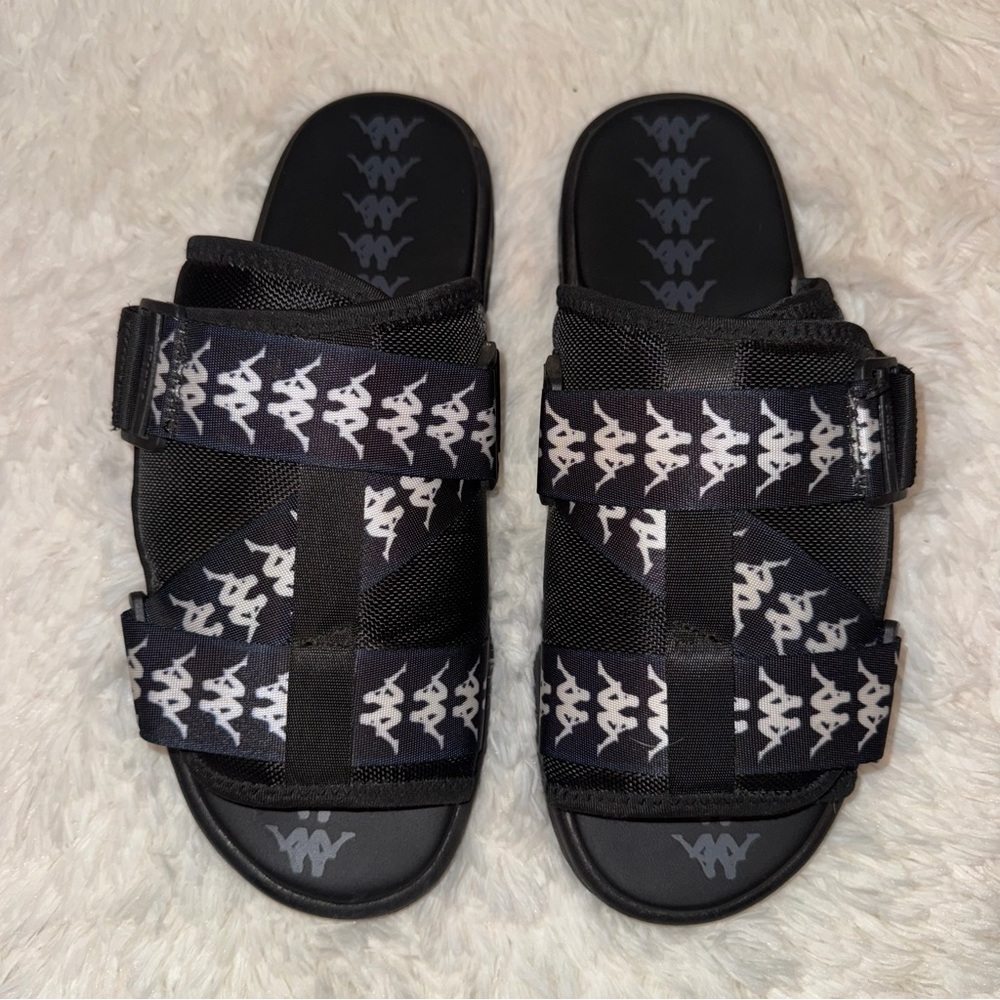 Kappa Black and White Strap Slides